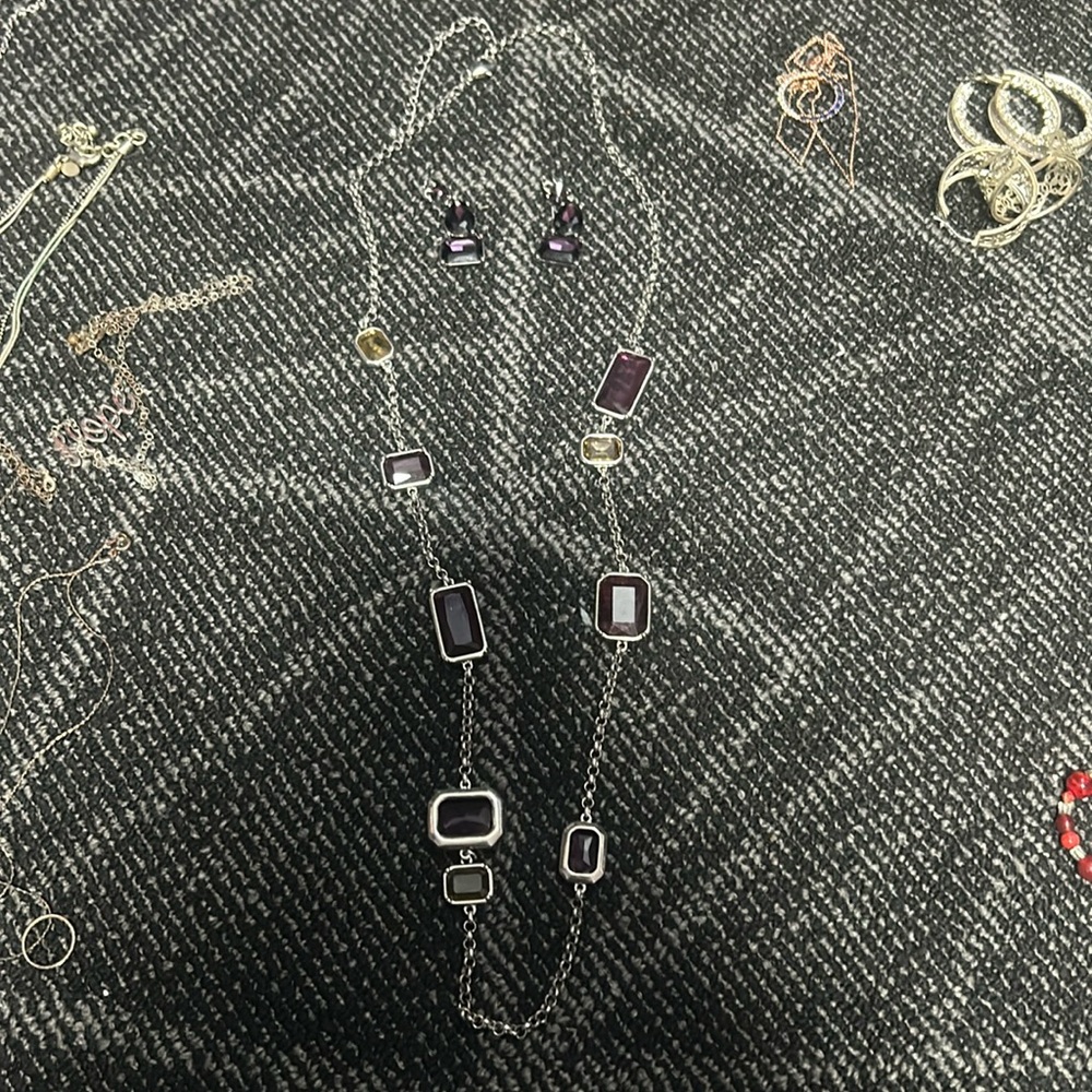 Chicos purple necklace and earring set